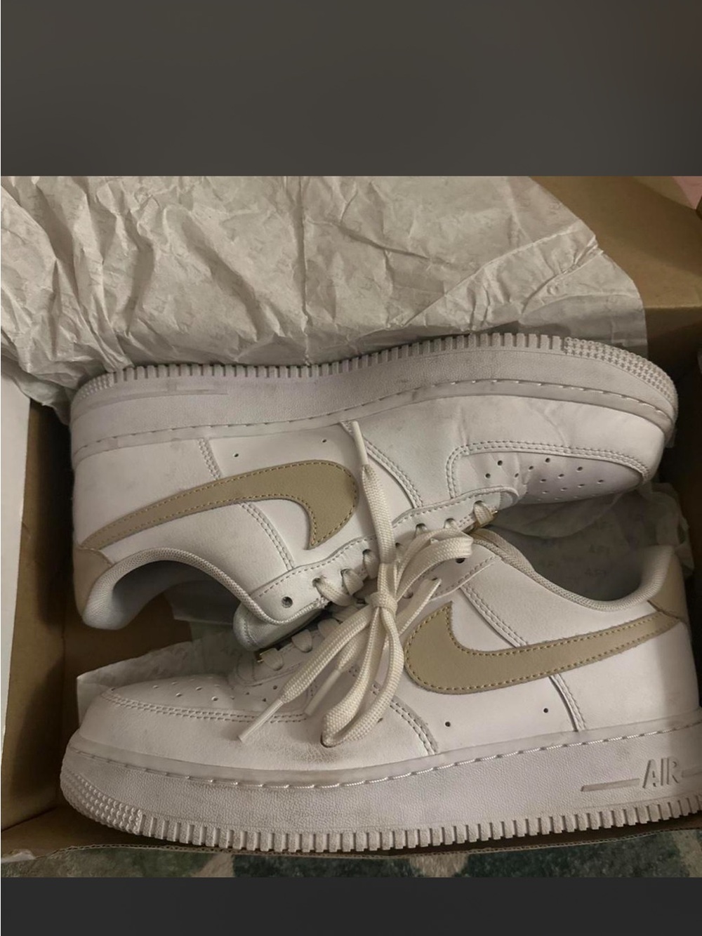 Nike White Air Force 1’s with Beige